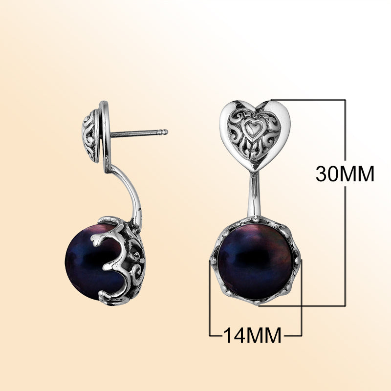 Artistic heart earrings with grey shell pearl