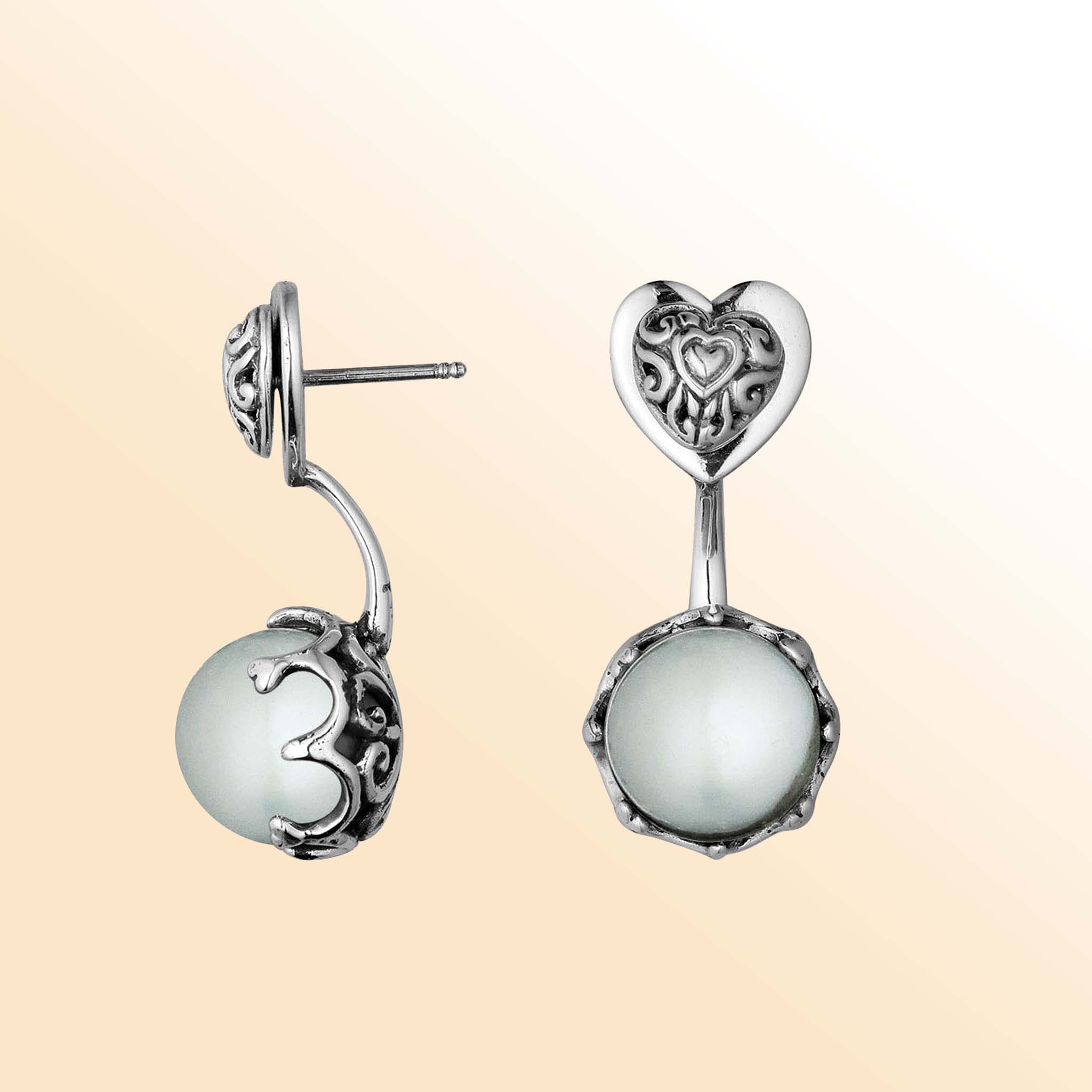 Artistic heart earrings with shell pearl