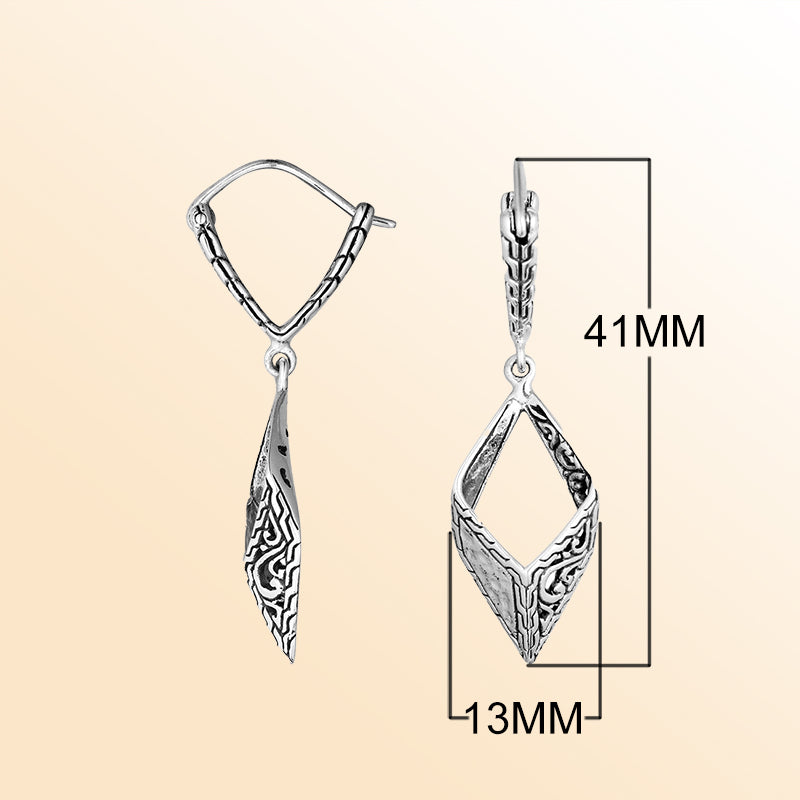 Artistic engraved geometric silver earrings