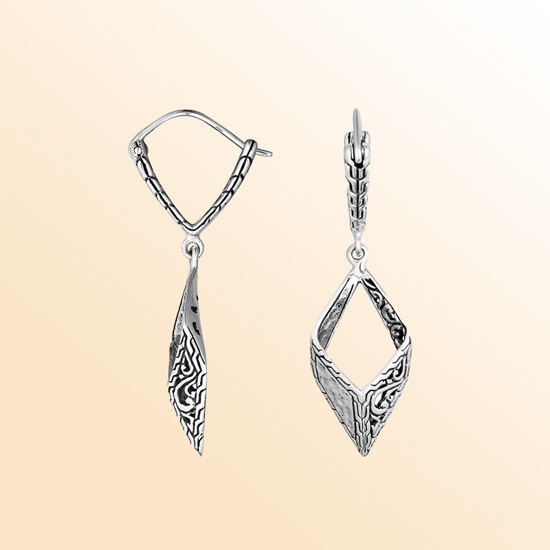 Artistic engraved geometric silver earrings
