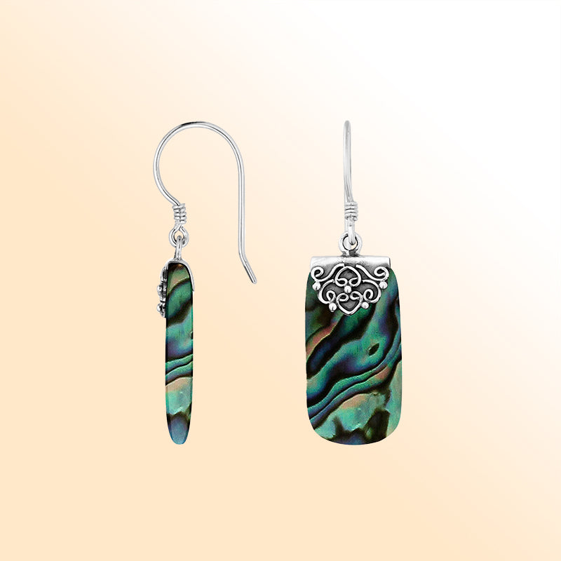 Artistic abalone shell rectangle drop earrings
