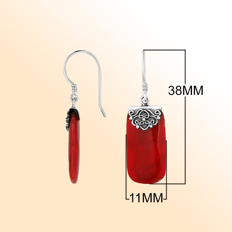 Artistic red coral rectangle drop earrings
