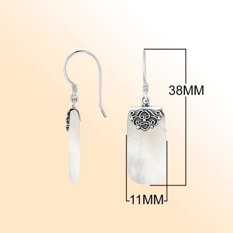 Elegant Mother Of Pearl Silver Rectangle Earrings With Earwire Lock
