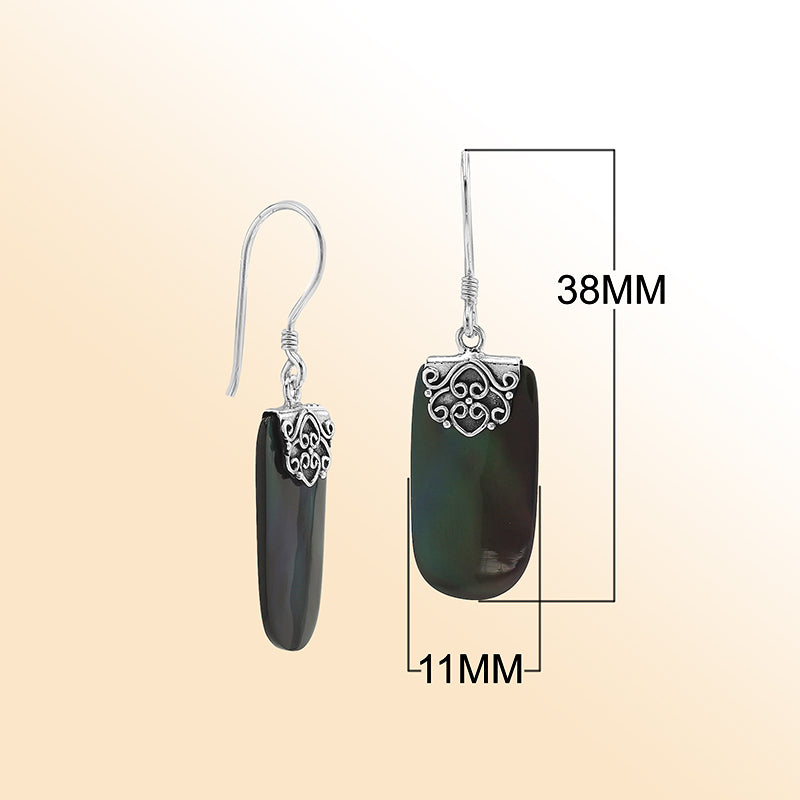 Elegant Sterling Silver Black Shell Earrings With Earwire Lock