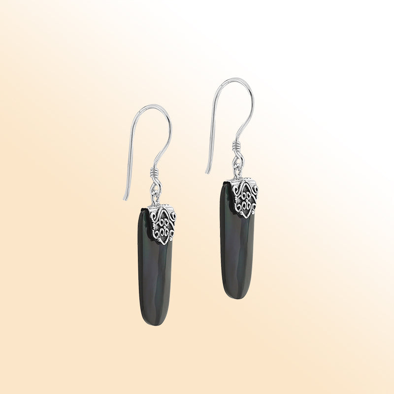 Elegant Sterling Silver Black Shell Earrings With Earwire Lock