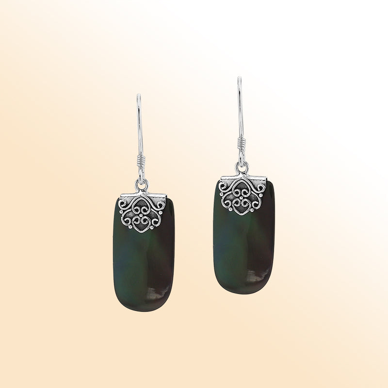 Elegant Sterling Silver Black Shell Earrings With Earwire Lock