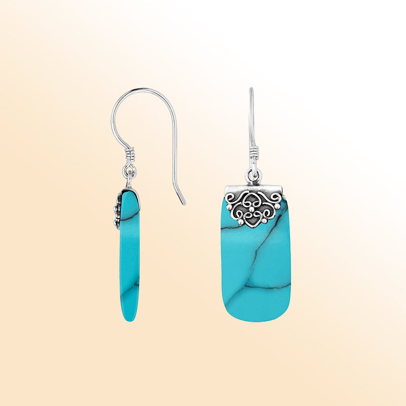 Elegant Sterling Silver Turquoise Shell Earrings With Scroll Detail