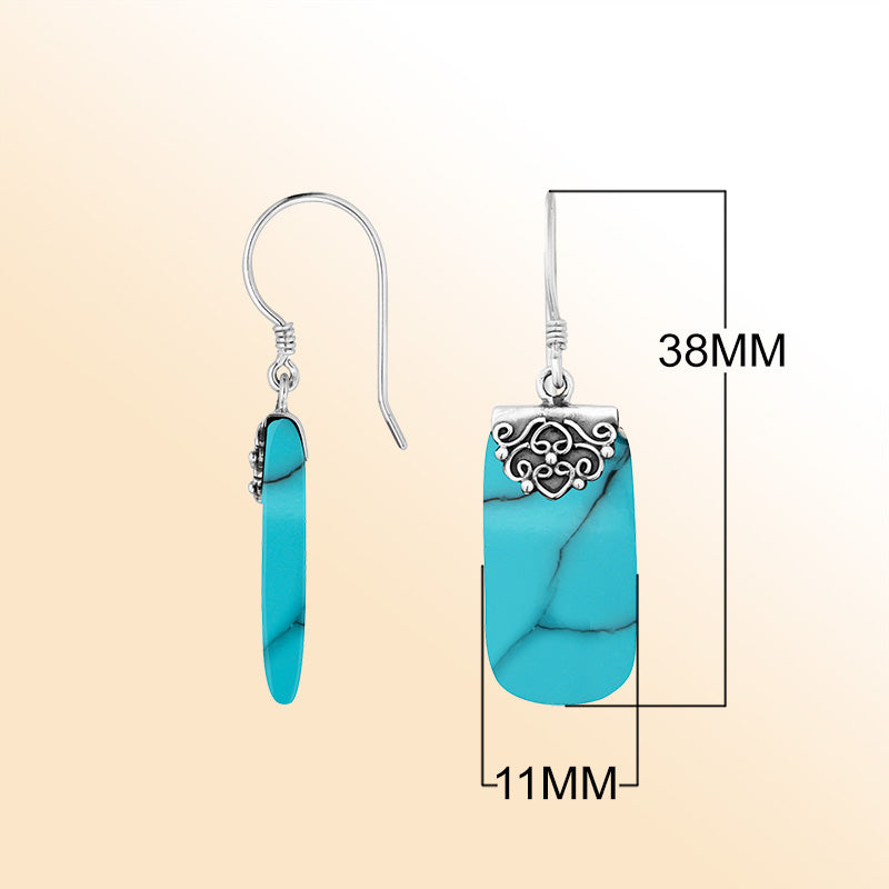 Elegant Sterling Silver Turquoise Shell Earrings With Scroll Detail