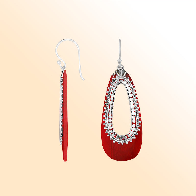 Elegant Sterling Silver Red Coral Teardrop Earrings