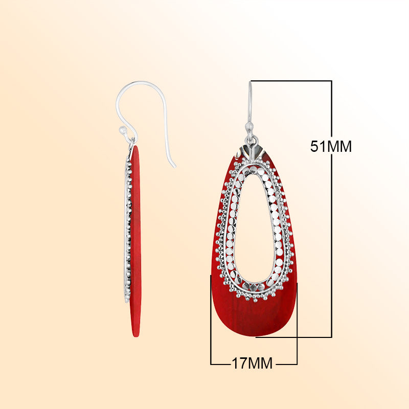 Elegant Sterling Silver Red Coral Teardrop Earrings