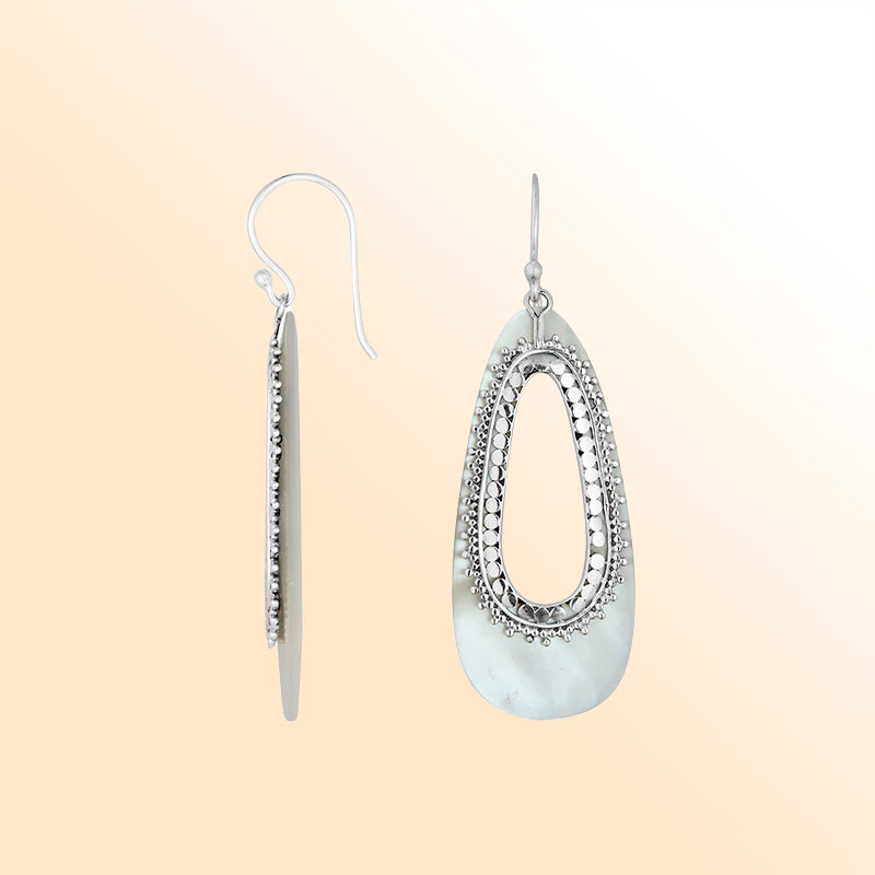 Elegant Sterling Silver Mother Of Pearl Ocean Earrings