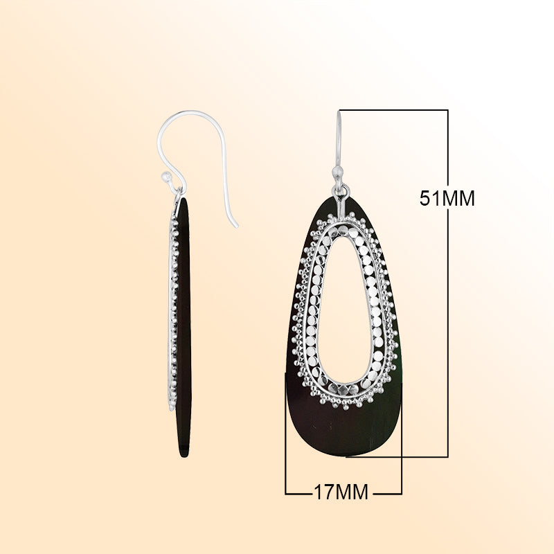 Elegant Sterling Silver Black Shell Teardrop Earrings