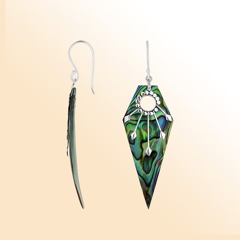 Elegant Sterling Silver Abalone Shell Sunburst Earrings