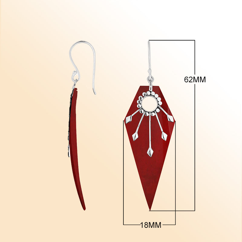 Elegant Sterling Silver Red Coral Sunburst Earrings