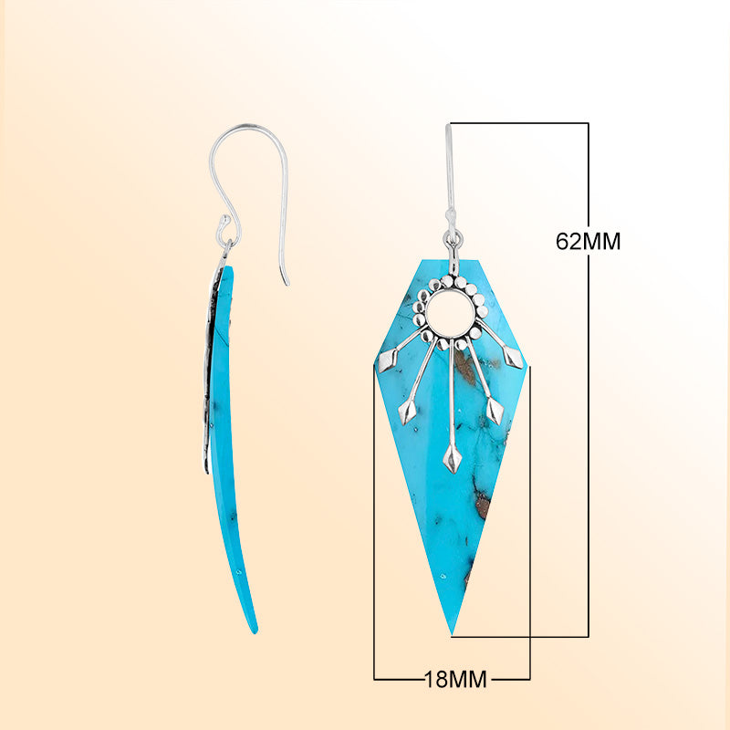 Radiant Turquoise Shell sunray silver shield dangle earrings