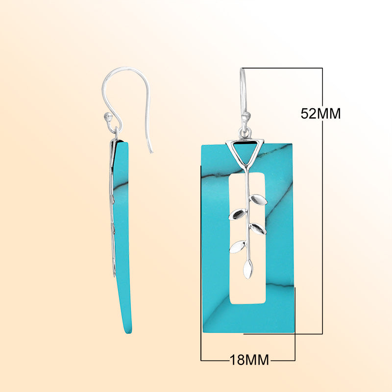 Turquoise Shell silver leaf motif rectangle dangle earrings
