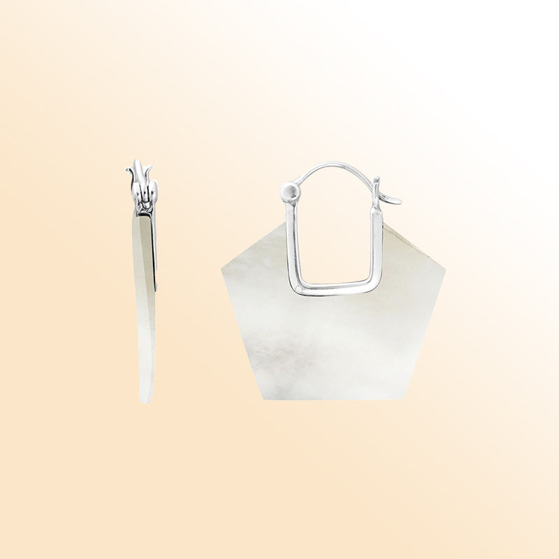 Elegant Mother Of Pearl geometric sterling silver hoop earrings