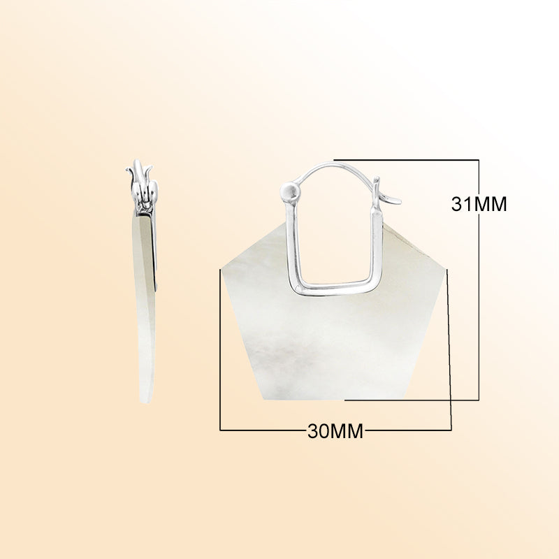Elegant Mother Of Pearl geometric sterling silver hoop earrings