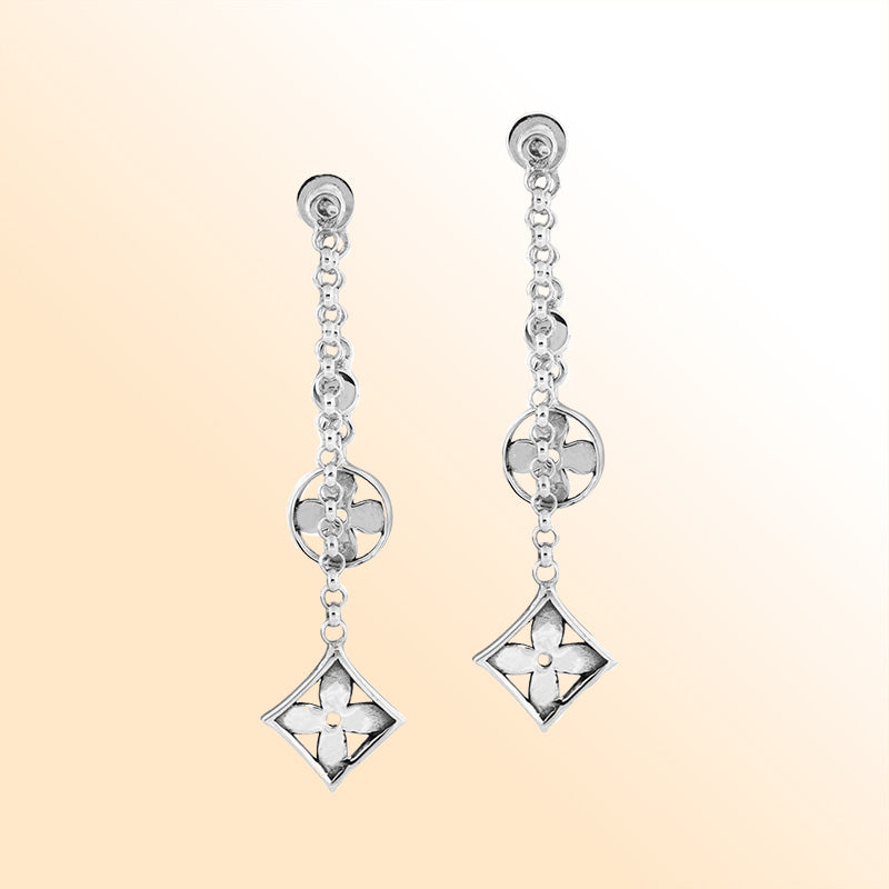 Elegant Blue Topaz Quartz and Cubic Zirconia floral cascade earrings