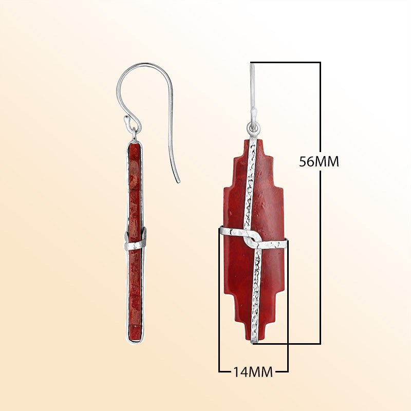 Elegant Red Coral artistic long bar earrings