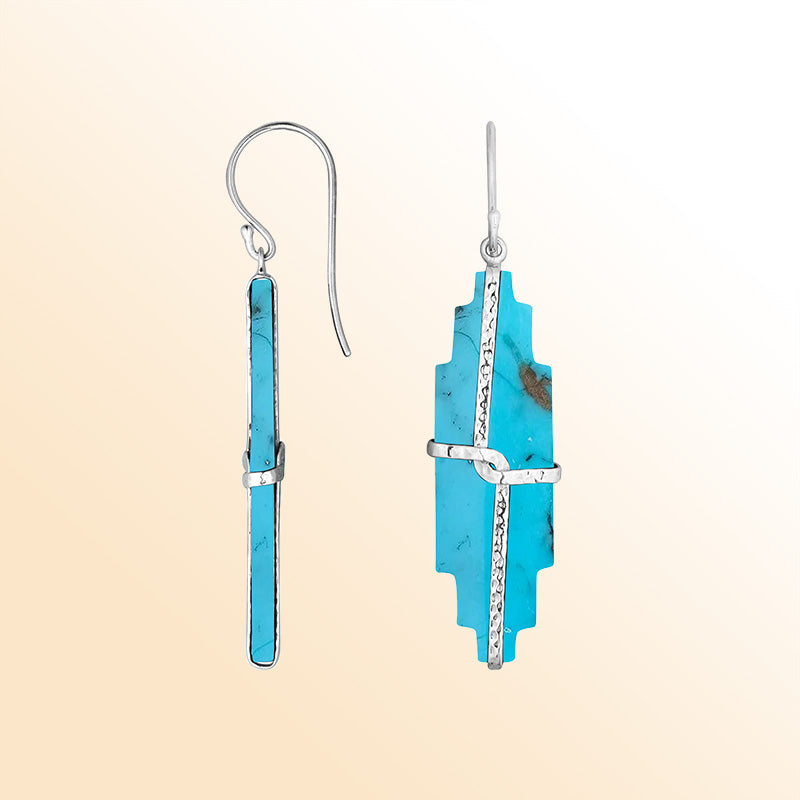 Artistic turquoise shell earrings with wrapped silver detail