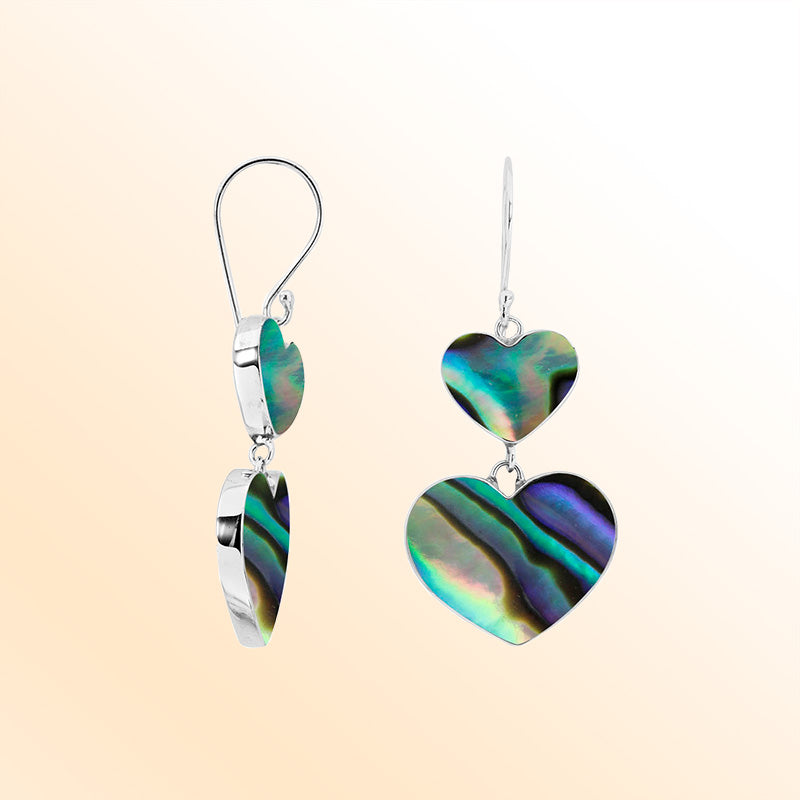 Sterling Silver Abalone Shell Artistic Heart Earrings