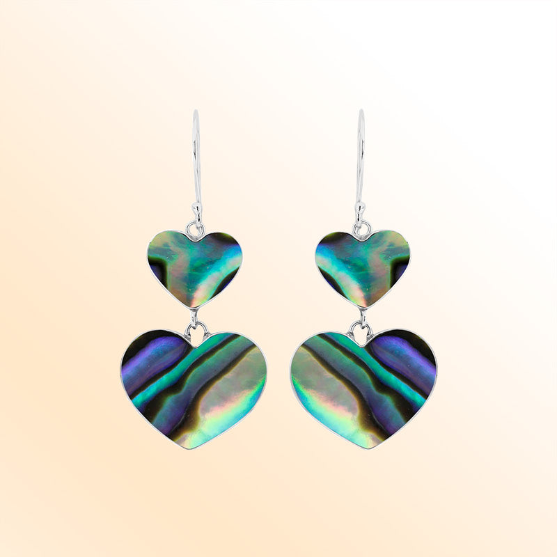 Sterling Silver Abalone Shell Artistic Heart Earrings