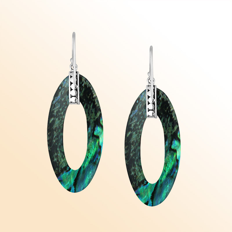 Sterling Silver Abalone Shell Ocean Glow Oval Earrings
