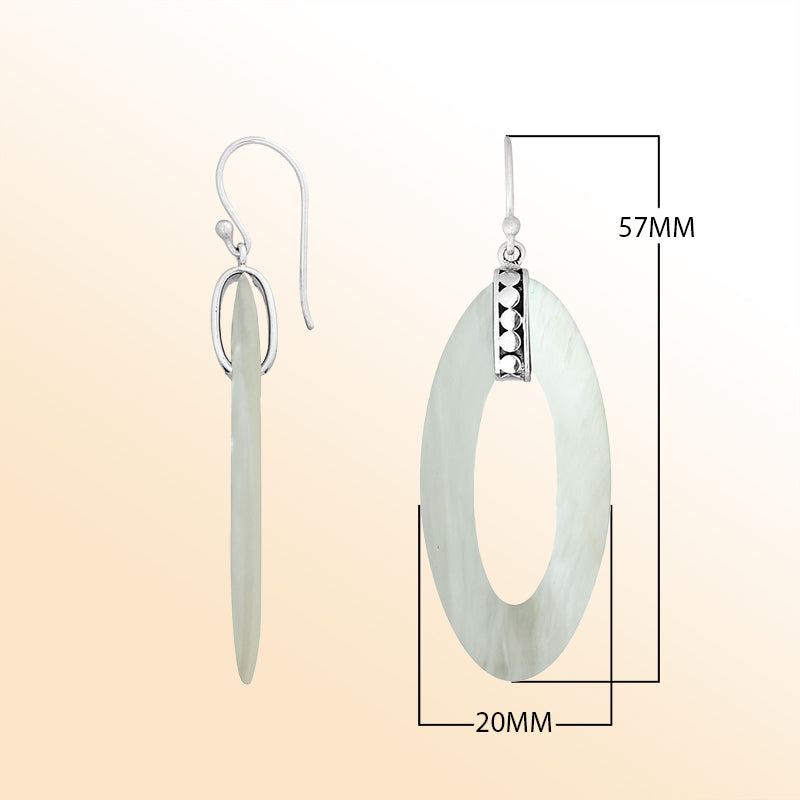 Sterling Silver Mother Of Pearl Long Oval Dangle Earrings