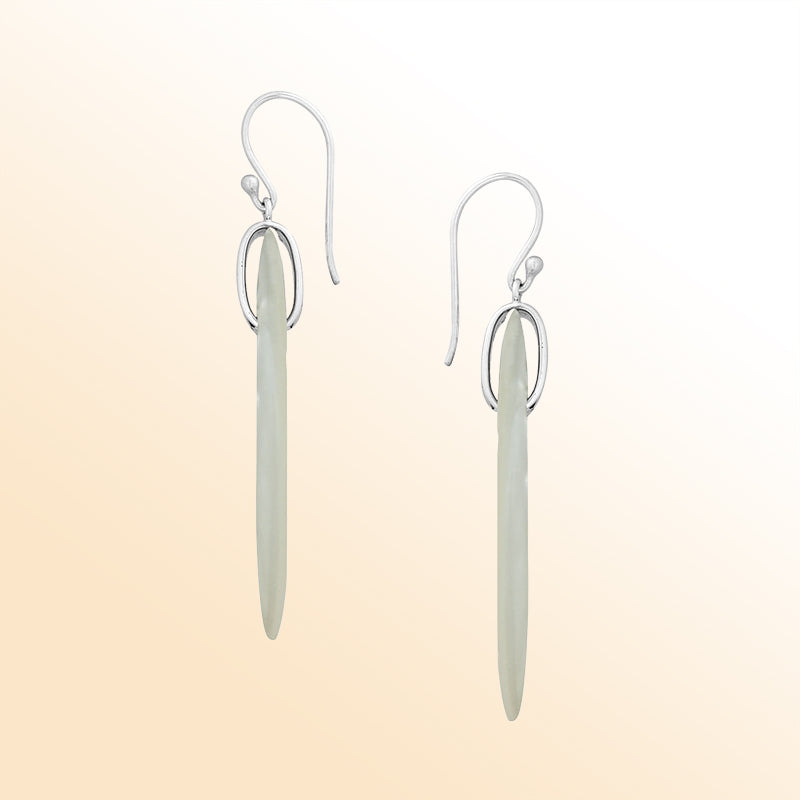 Sterling Silver Mother Of Pearl Long Oval Dangle Earrings