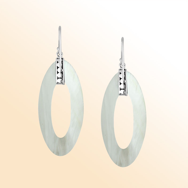 Sterling Silver Mother Of Pearl Long Oval Dangle Earrings