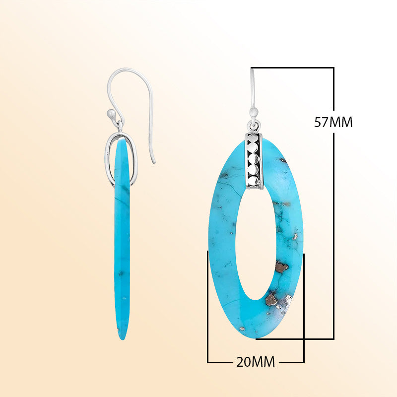Sterling Silver Turquoise Shell Long Oval Dangle Earrings