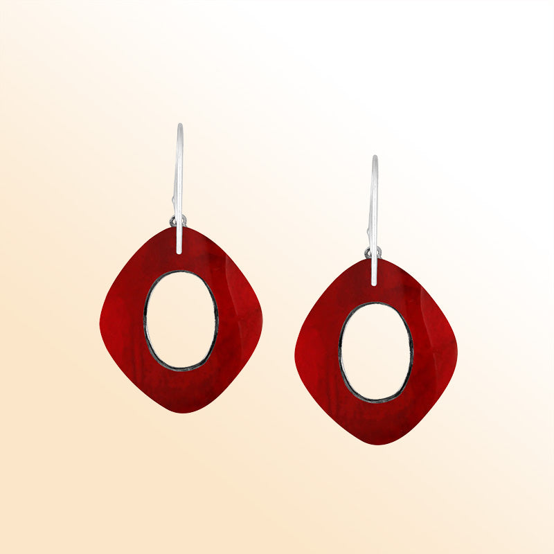 Sterling Silver Red Coral Artistic Cushion Filigree Earrings