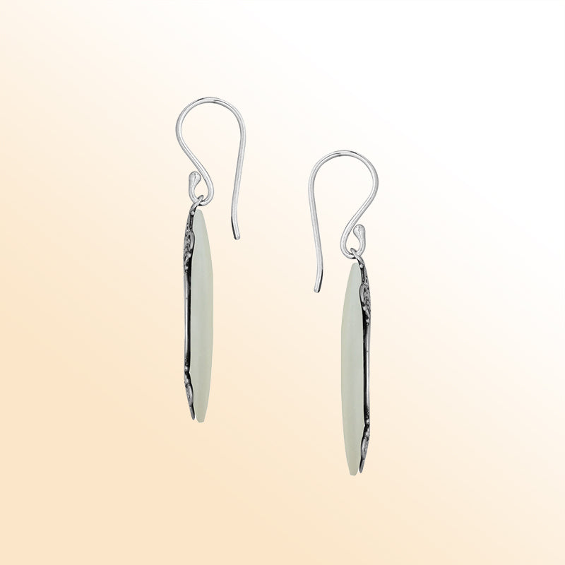 Sterling Silver Mother Of Pearl Artistic Cushion Filigree Earrings