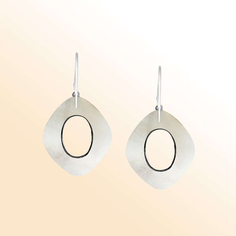 Sterling Silver Mother Of Pearl Artistic Cushion Filigree Earrings