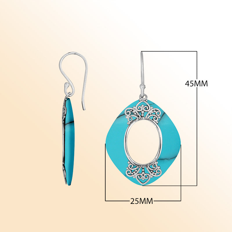 Turquoise Shell Artistic Cushion Filigree Earrings