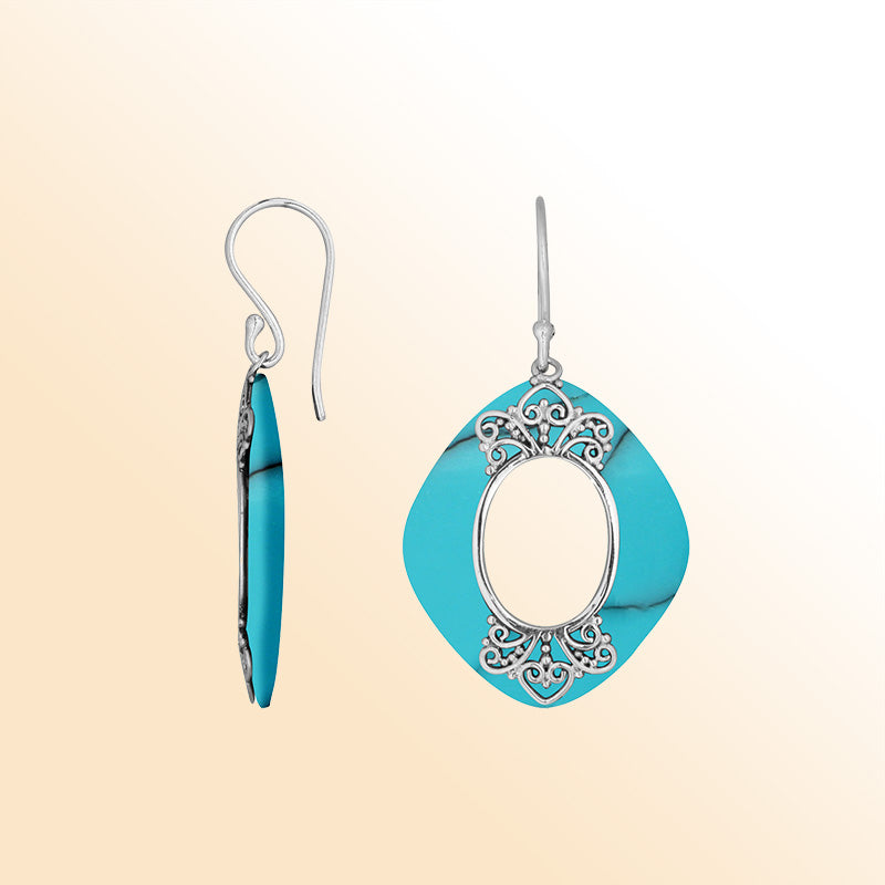 Turquoise Shell Artistic Cushion Filigree Earrings