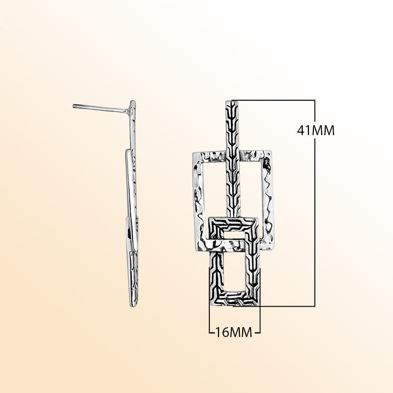 Artistic Silver Linked Rectangle Earrings