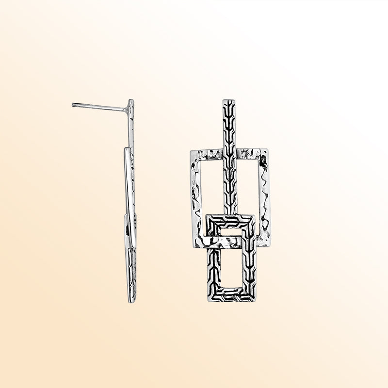 Artistic Silver Linked Rectangle Earrings
