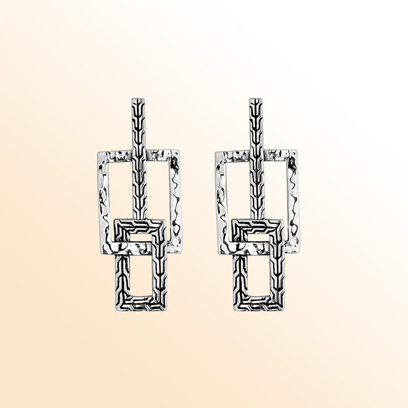 Artistic Silver Linked Rectangle Earrings