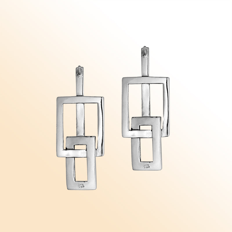 Artistic Silver Linked Rectangle Earrings