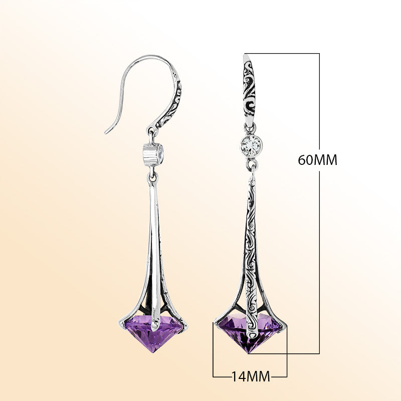 Artistic Silver Amethyst Quartz Dangle Earrings