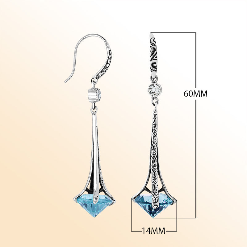 Artistic Silver Blue Topaz Quartz Dangle Earrings