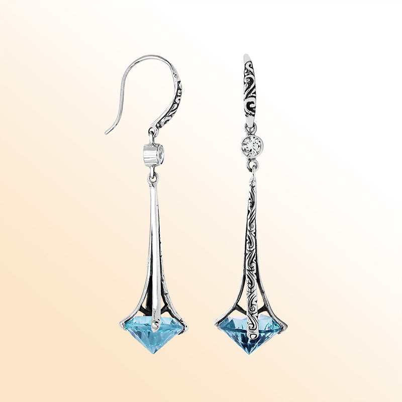 Artistic Silver Blue Topaz Quartz Dangle Earrings