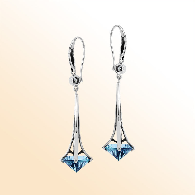 Artistic Silver Blue Topaz Quartz Dangle Earrings
