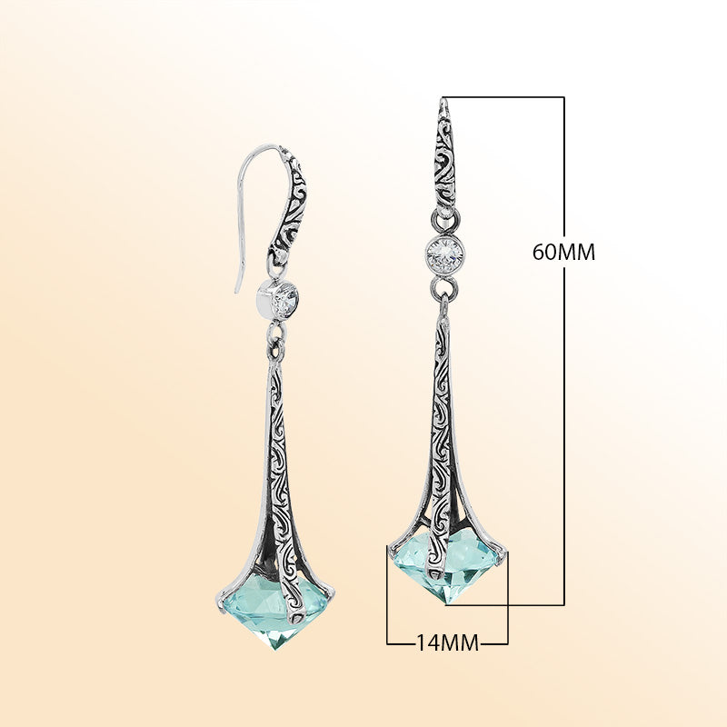 Sterling Silver Artistic Dangle Earrings With Green Chalcedony Quartz