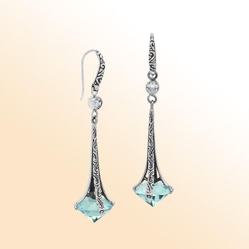 Sterling Silver Artistic Dangle Earrings With Green Chalcedony Quartz