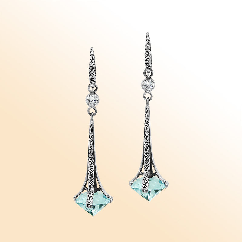 Sterling Silver Artistic Dangle Earrings With Green Chalcedony Quartz