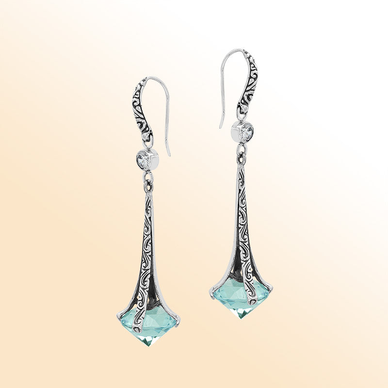 Sterling Silver Artistic Dangle Earrings With Green Chalcedony Quartz