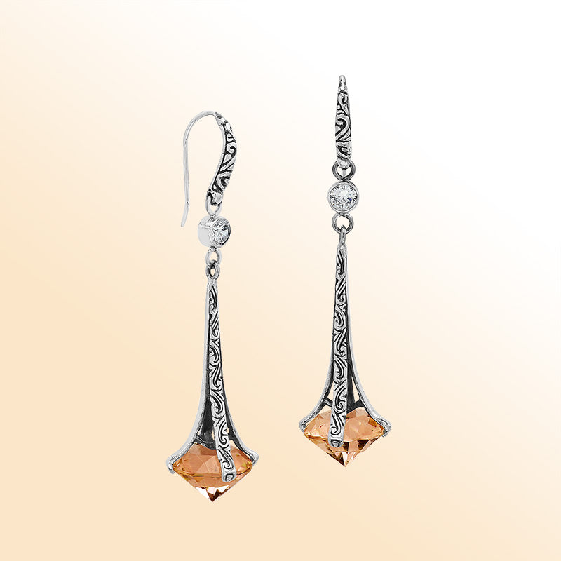 Sterling Silver Artistic Dangle Earrings With Citrine Quartz